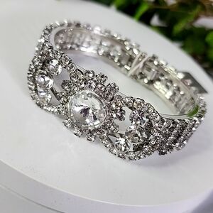 Silver and Crystal Glam Bling Clamper / Hinge Bracelet